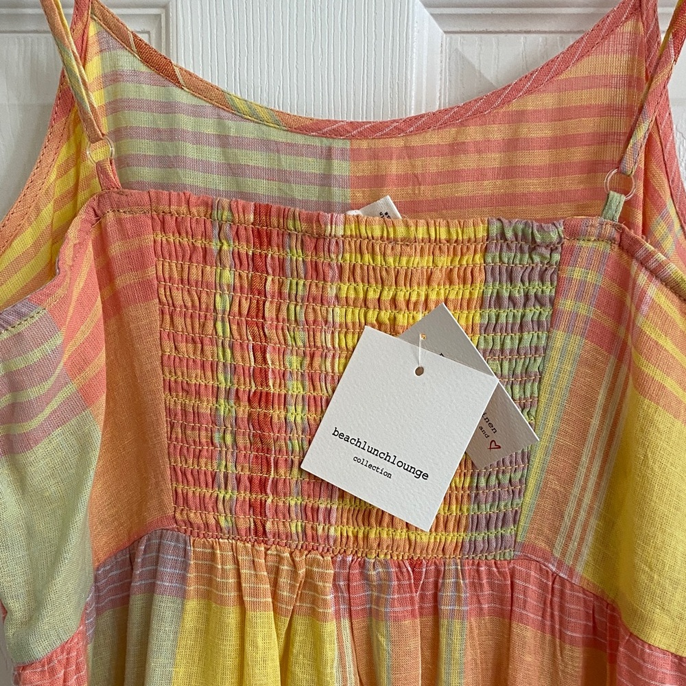 Beachlunchlounge Multicolor Madras Plaid Linen Maxi Dress in Yellow, Coral, Pink - Picture 5 of 12